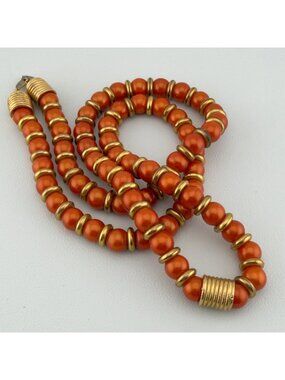 Alexis Kirk Vintage Beaded Necklace Orange Gold Tone Acrylic 28"